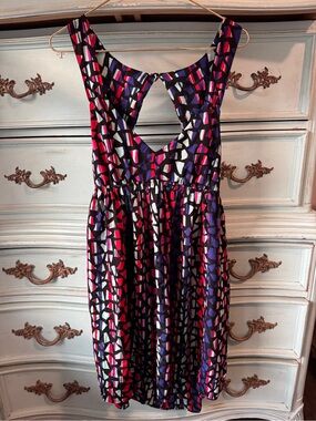 Roxy Black Backless Sundress with Pink, Purple & White Geometric Print